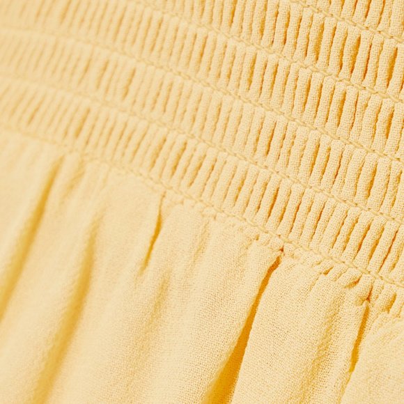 Reformation Elle Ruffled Shirred Crepe Mini Dress In Yellow - Picture 2 of 5